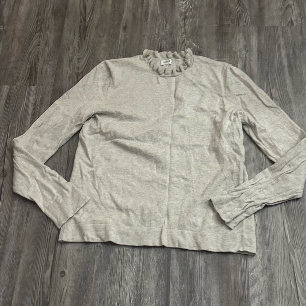J. Crew Gray Ruffle Neck Sweater
